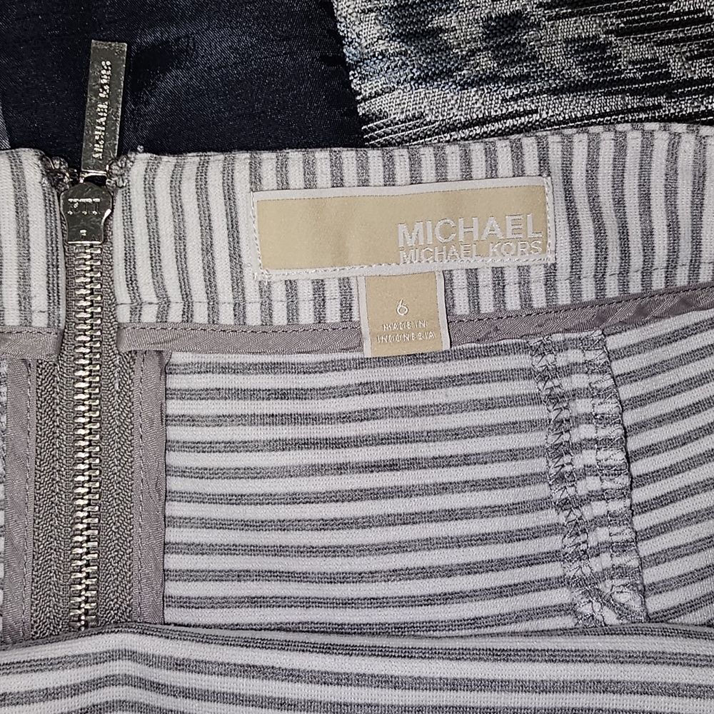MICHAEL Michael Kors Women's Gray White Striped A-LineStriped Gray Women's Skirt - Picture 5 of 10